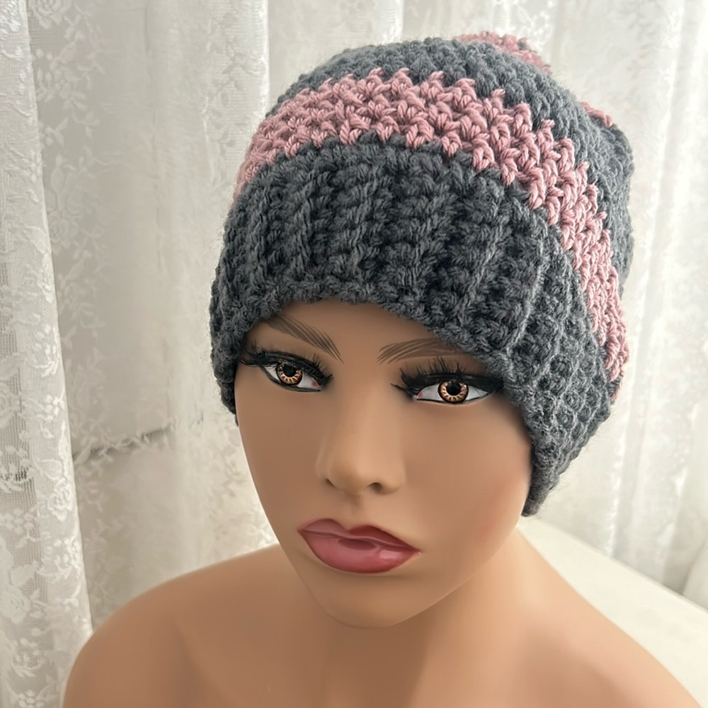 Hand made crochet hat with pompom